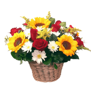 Canasta de Rosas y Girasol